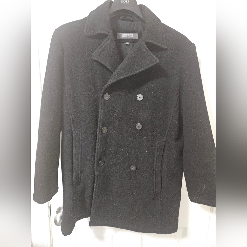 KENNETH COLE MENS M Black Overcoat wool